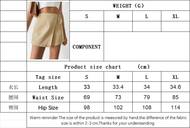 Woven High Waist Skort with Front Overlap, Side Tie Waistband & Back Zipper Closure