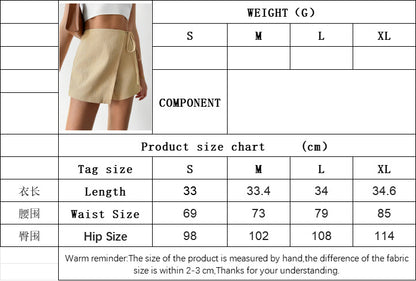 Woven High Waist Skort with Front Overlap, Side Tie Waistband & Back Zipper Closure