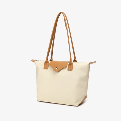 Commuter Bucket Tote Bag for Women - Large Capacity Nylon Shoulder Bag, Lightweight Color Block Work Bag