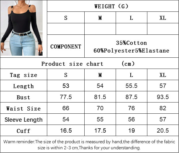 Hook Strap Knit Top for Women, Long Sleeve Slim Fit Solid Color Chic T Shirt