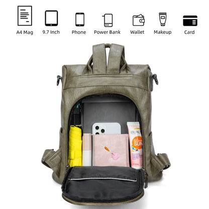 Multi-Pocket Lightweight Backpack for Women - Waterproof Soft Leather Travel Bag with Adjustable Straps, Korean Style Durable Daypack