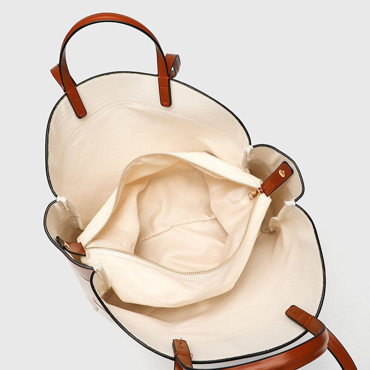 Linen Hobo Bag - Patchwork Large Capacity Tote for Work, Open Top Shoulder Bag with Handles