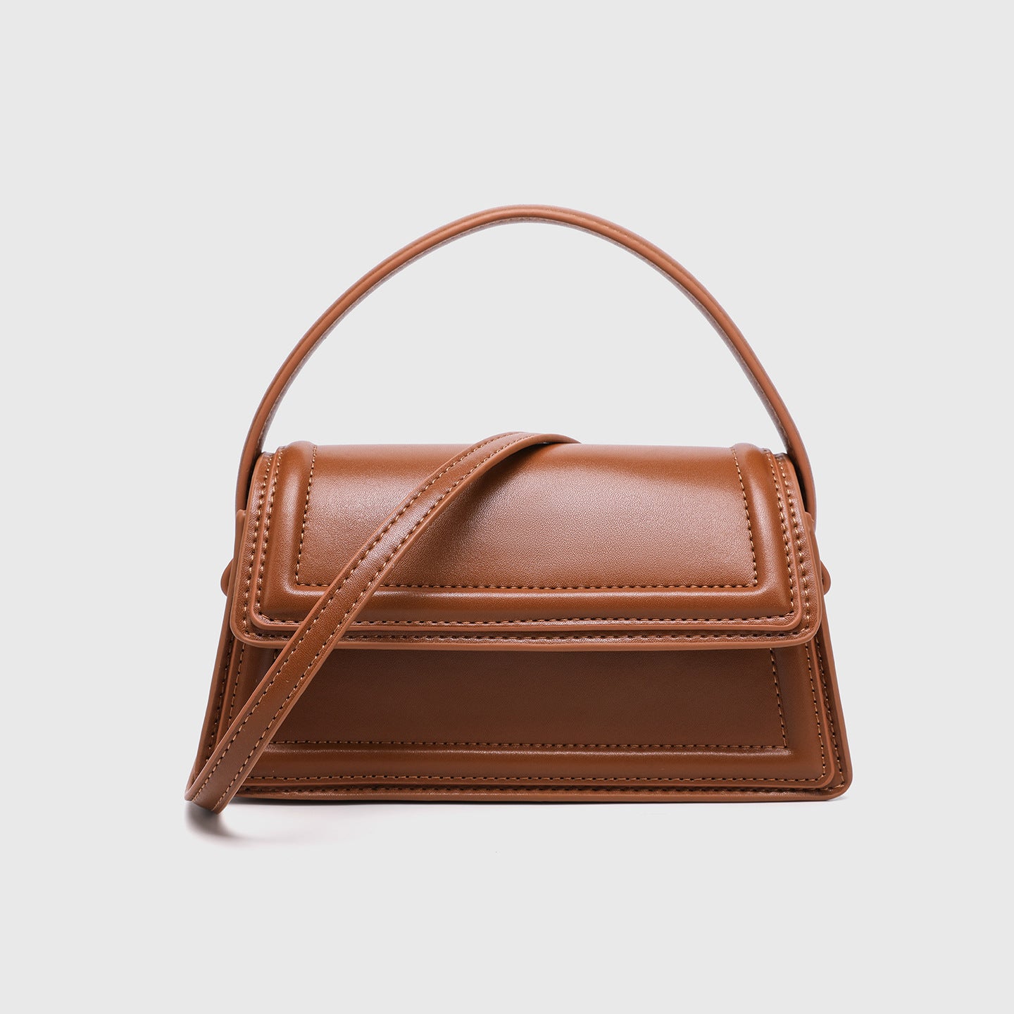 Magnetic Closure Saddle Bag - Adjustable Brown & Black PU Mini Crossbody Bag, Convertible Flap Handbag with Detachable Strap