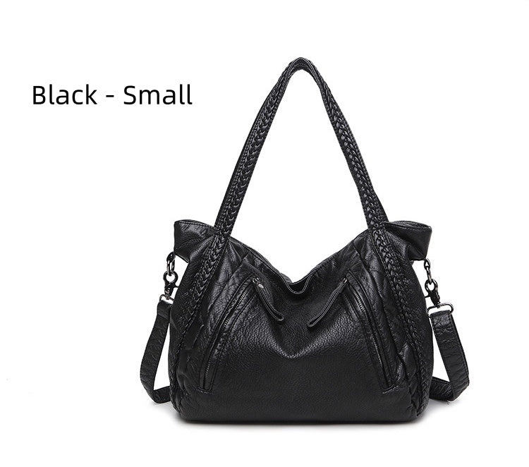 Horizontal Square Shoulder Bag - Soft PU Large Tote with Zipper Closure, Crossbody Purse with Top Handle