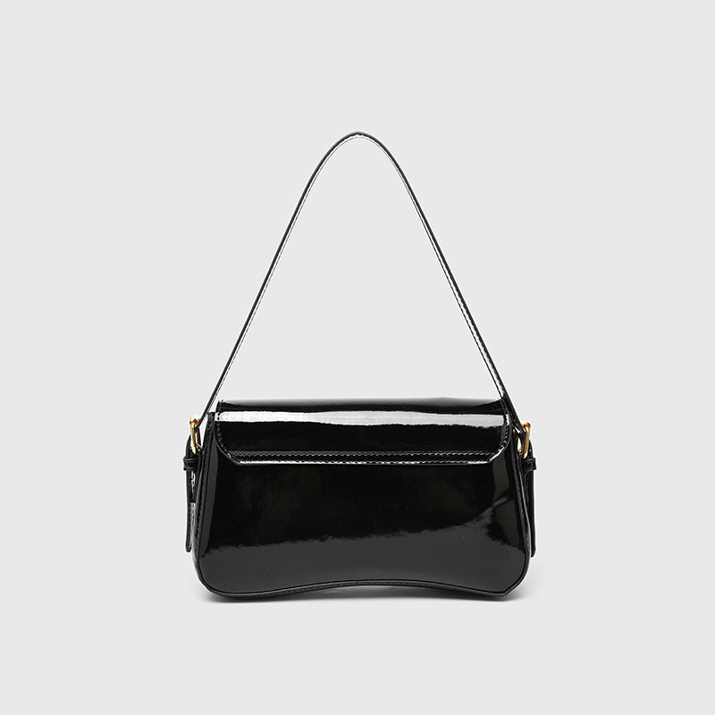 Flap Closure Shoulder Bag - PU Simple Women's Horizontal Square Purse, Underarm Crossbody Bag with 2 Detachable Straps