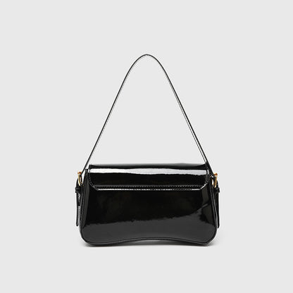 Flap Closure Shoulder Bag - PU Simple Women's Horizontal Square Purse, Underarm Crossbody Bag with 2 Detachable Straps