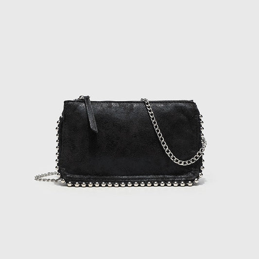 Corduroy Mini Crossbody Bag - Square Horizontal Zip Purse with Stud Decor, Small Niche Design Leopard Print Wallet