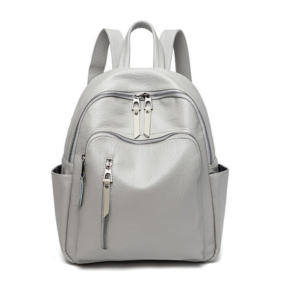 Water-Resistant PU Backpack for Women - Lightweight Scratchproof Campus Bag, Minimalist Soft Travel Pack with Zippers