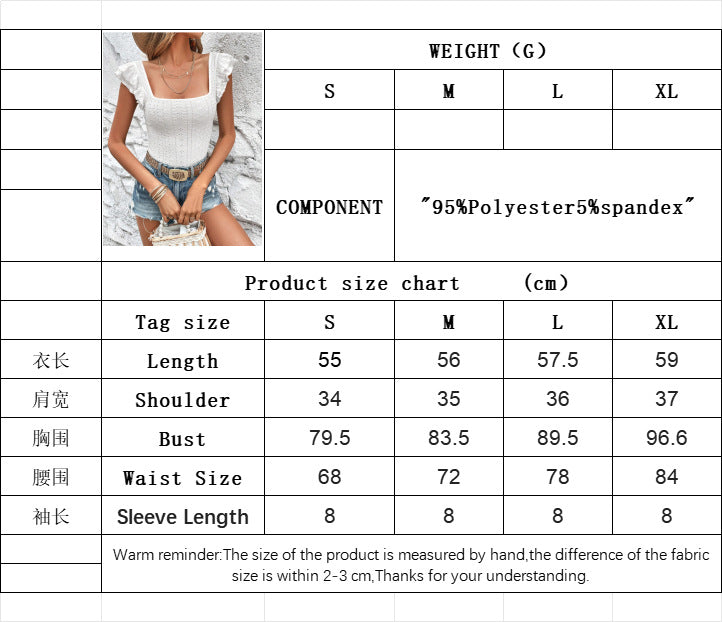 Square Neck Ruffle Blouse for Women, Elegant Sleeveless Slim Fit T-Shirt