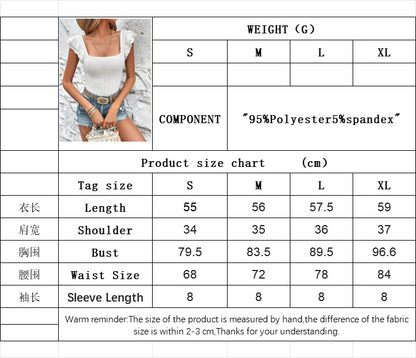 Square Neck Ruffle Blouse for Women, Elegant Sleeveless Slim Fit T-Shirt