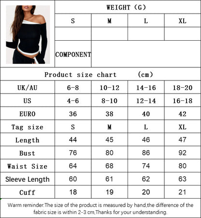 Black White Color Block Top for Women, Slash Neck Slim Fit T Shirt Long Sleeve Blouse
