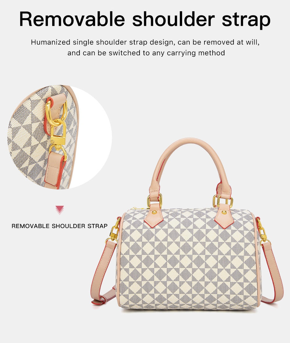 Vintage Boston Bag - PVC Pillow Style Shoulder Bag with Zipper, Retro Women's Purse with Top Handle