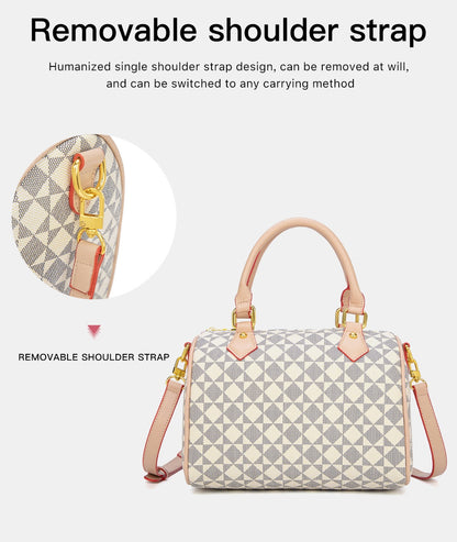 Vintage Boston Bag - PVC Pillow Style Shoulder Bag with Zipper, Retro Women's Purse with Top Handle