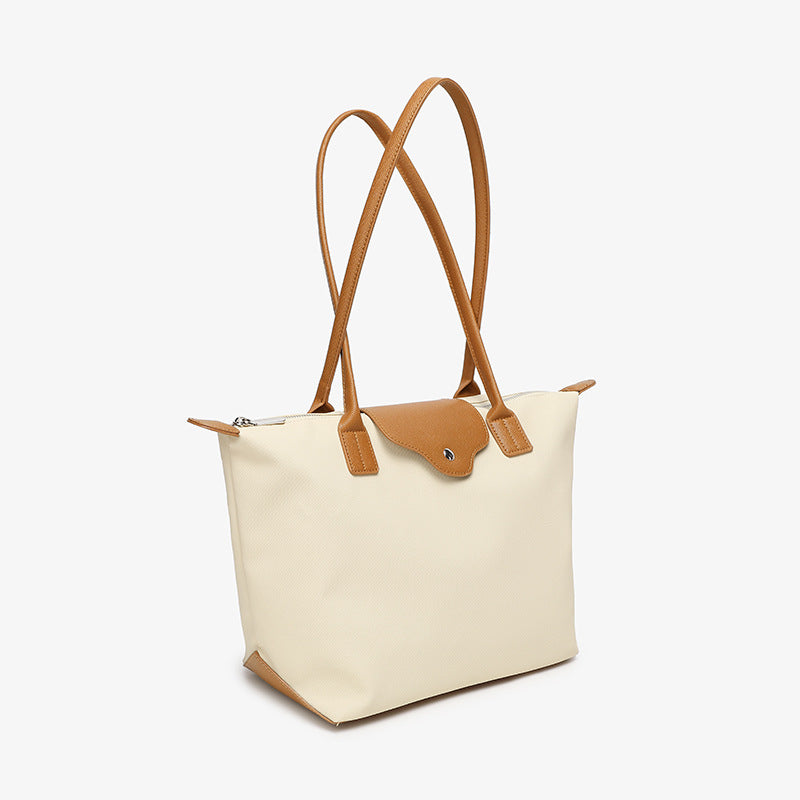 Commuter Bucket Tote Bag for Women - Large Capacity Nylon Shoulder Bag, Lightweight Color Block Work Bag