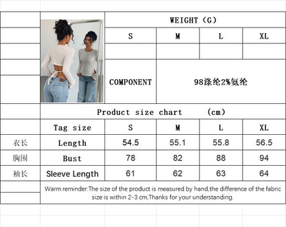 Cut-Out Back Tie Waist Top for Women, Round Neck Slim Fit T Shirt Long Sleeve Blouse