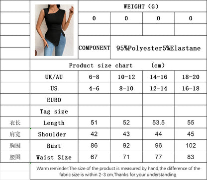 Elegant Sleeveless T-Shirt for Women, Asymmetric Hem Slim Fit Cropped Top with Slash Neck
