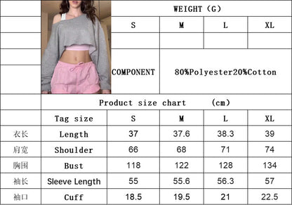 Asymmetric Off Shoulder Top for Women, Sporty Long Sleeve Cropped T-Shirt Slash Neck Blouse