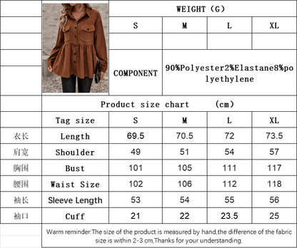 Brown Polo Collar Top for Women, Long Sleeve Button-Down Shirt Vintage Loose Fit Office Blouse
