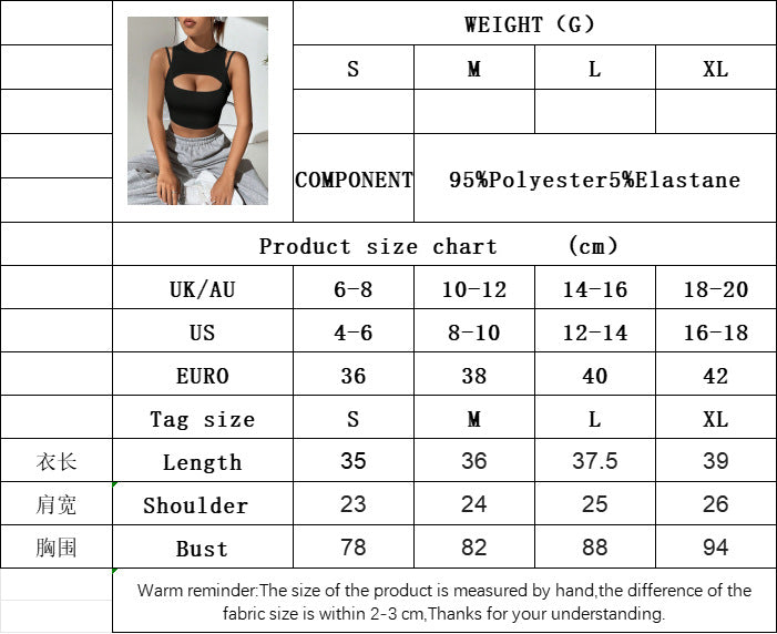 Black Round Neck Tank Top for Women, Streetwear Sleeveless Slim Fit T-Shirt Summer Top