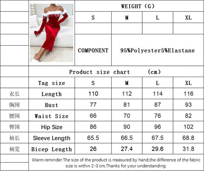 Red White Color Block Off Shoulder Dress for Women, Sexy Slim Fit Gown for Evening Party