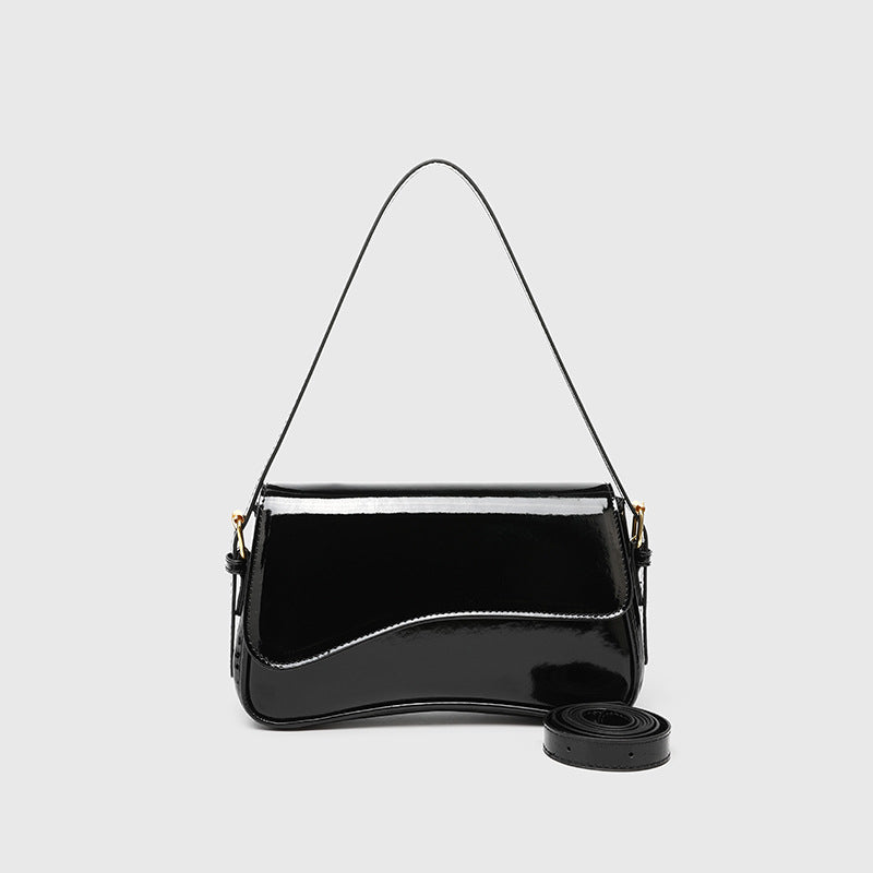 Flap Closure Shoulder Bag - PU Simple Women's Horizontal Square Purse, Underarm Crossbody Bag with 2 Detachable Straps