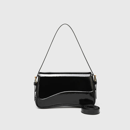 Flap Closure Shoulder Bag - PU Simple Women's Horizontal Square Purse, Underarm Crossbody Bag with 2 Detachable Straps