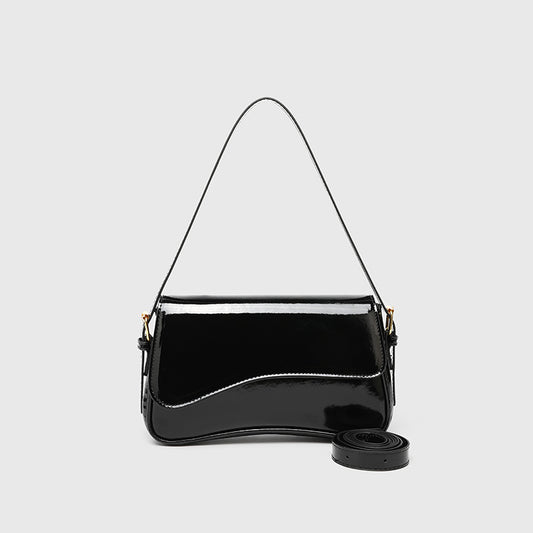 Flap Closure Shoulder Bag - PU Simple Women's Horizontal Square Purse, Underarm Crossbody Bag with 2 Detachable Straps