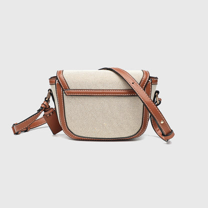 Korean Style Vintage Saddle Bag - Color Block PU Crossbody Bag with Lock, Adjustable Underarm Purse