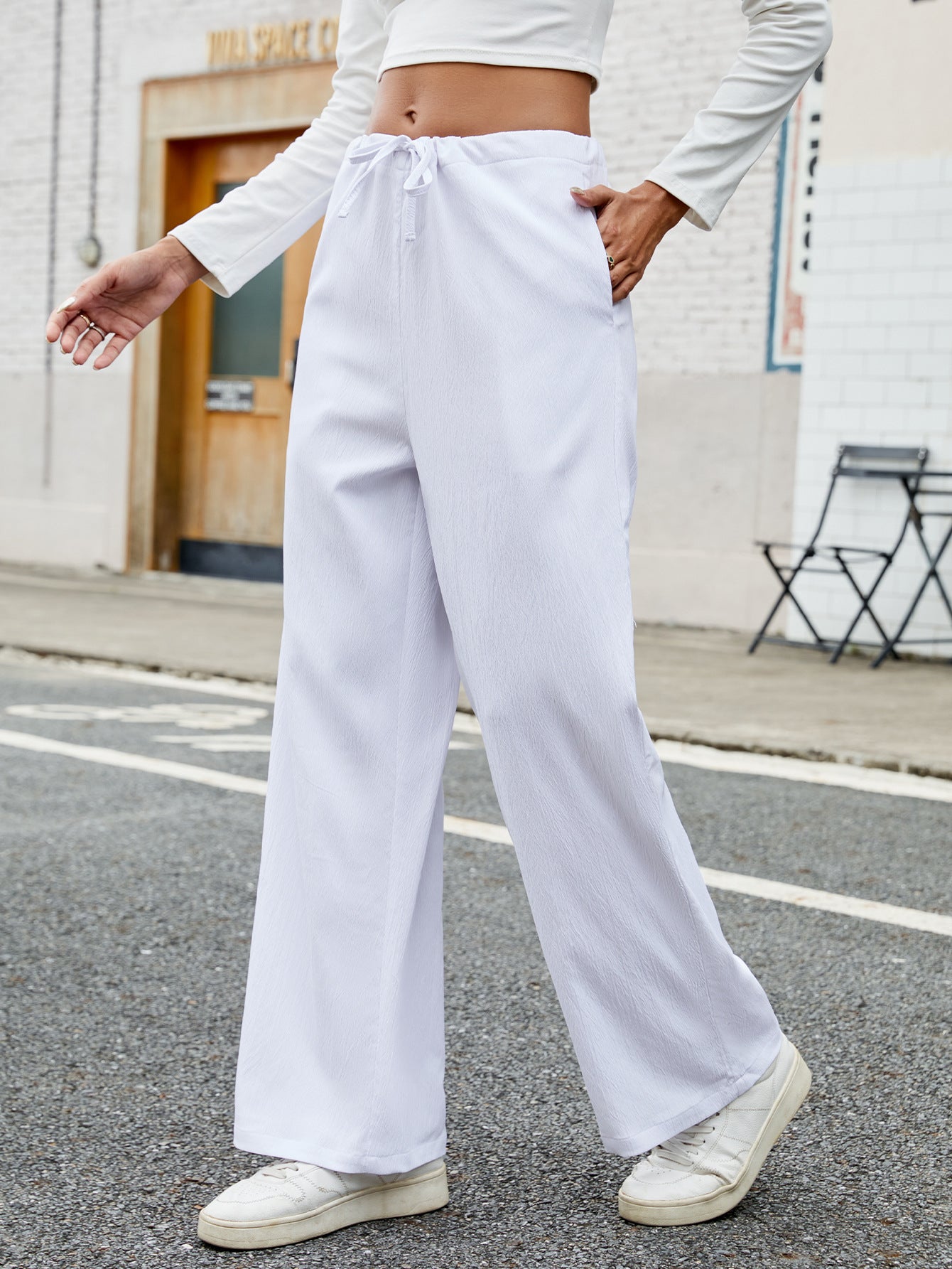 Fall Winter Straight Leg Sweatpants for Women, Loose Fit Mid Waist Wide Leg Trousers