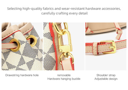 Drawstring Bucket Bag for Women - Adjustable PVC Crossbody Purse, Small Printed Shoulder Bag with Detachable Strap