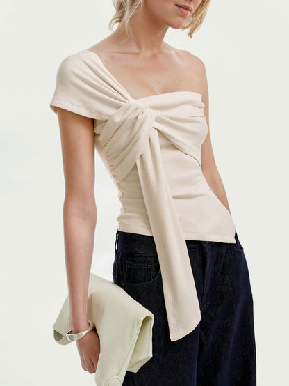 Asymmetric Hem Off Shoulder Top for Women, Summer Chic Sleeveless T Shirt Sexy Slim Fit Blouse