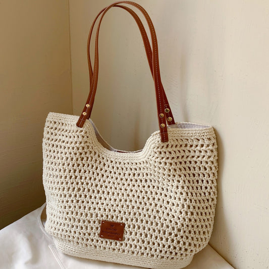 Beach Tote Bag for Women - Medium Women Natural Fiber Tote with Magnetic Closure, Cotton-Linen Vacation Bag for Resort Holiday