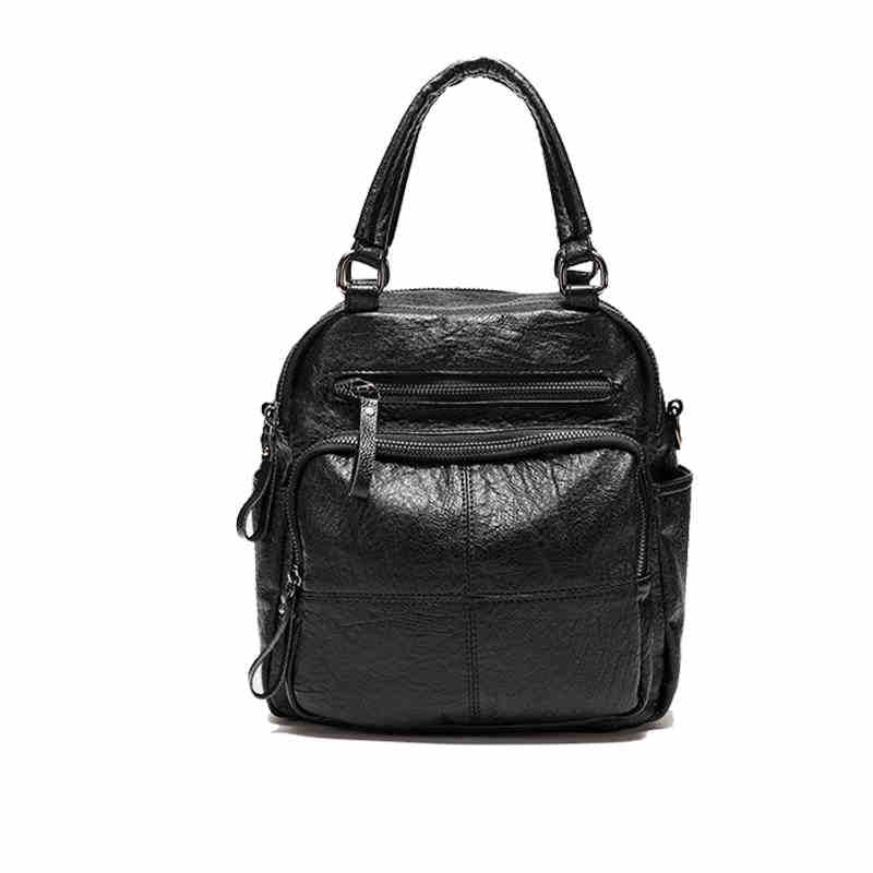 Women's PU Leather Backpack with Multiple Pockets, Convertible Shoulder Bag & Zipper Top Daypack