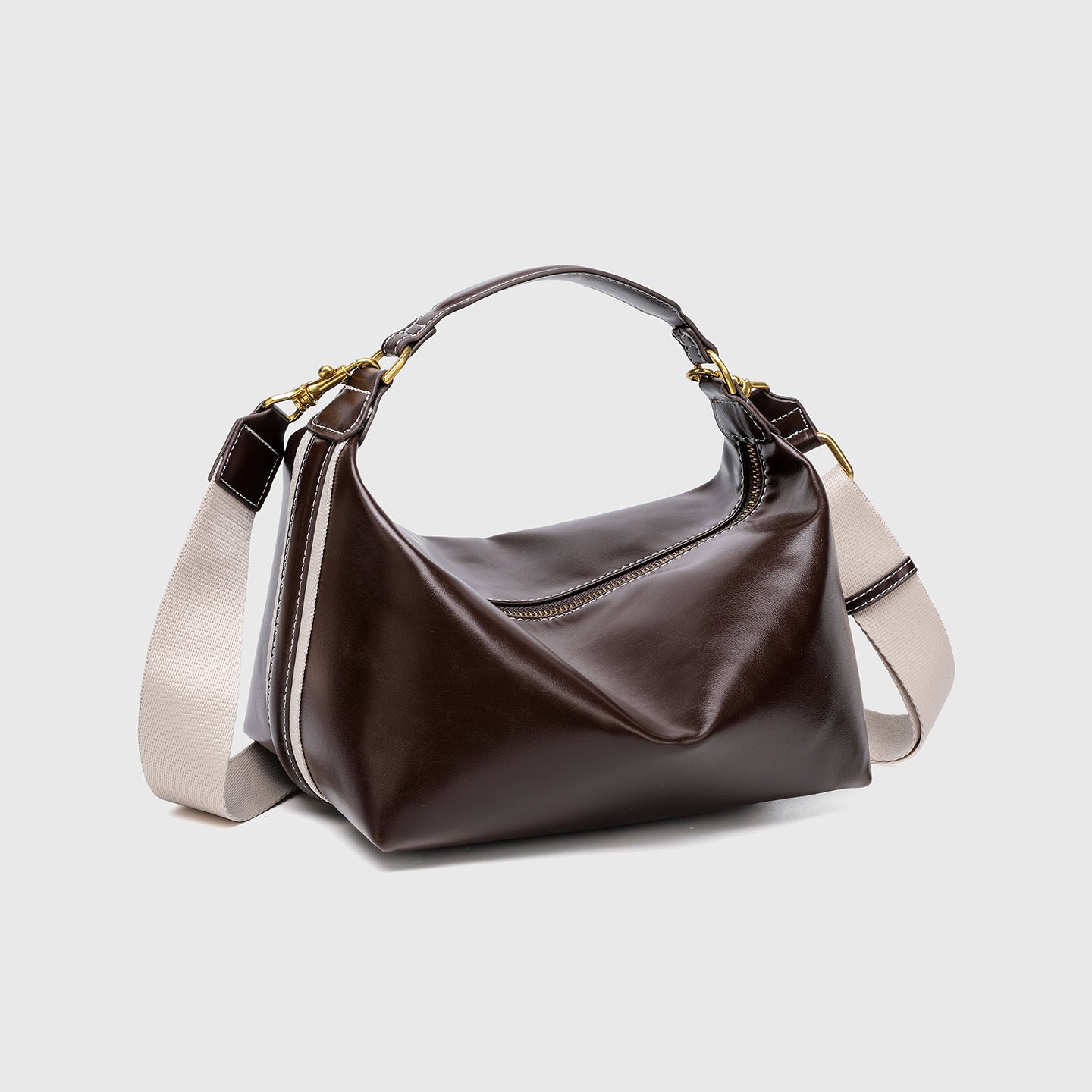 Pillow Shape Square Bag - Waxed PU Leather Zip Top Purse for Women, Convertible Shoulder Bag with 2 Detachable Straps