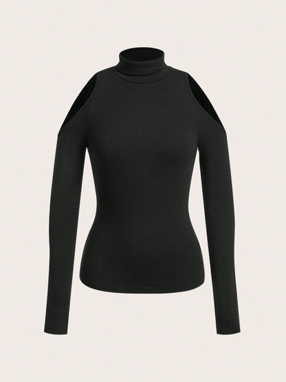 Off Shoulder Turtleneck Top for Women, Fall Winter Elegant Long Sleeve Slim Fit Pullover