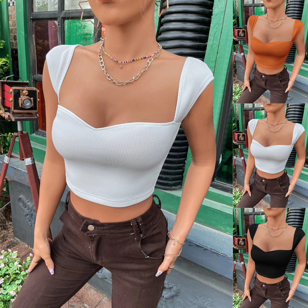 Square Neck Cropped Tank Top for Women, Slim Fit Ribbed Sleeveless Bodysuit T-Shirt