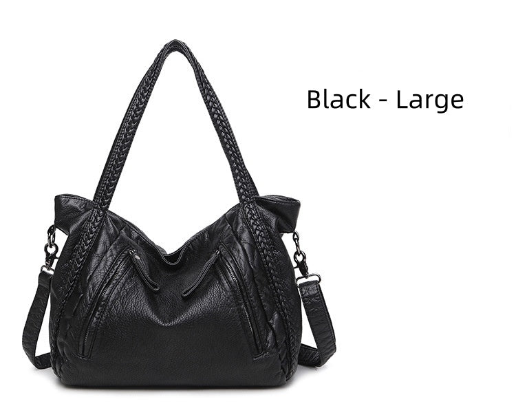 Horizontal Square Shoulder Bag - Soft PU Large Tote with Zipper Closure, Crossbody Purse with Top Handle