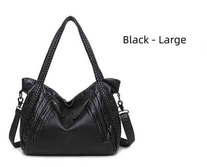 Horizontal Square Shoulder Bag - Soft PU Large Tote with Zipper Closure, Crossbody Purse with Top Handle