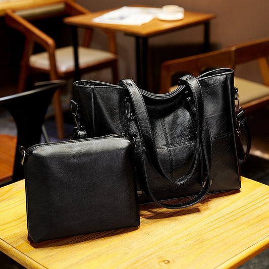 Luxury Genuine Leather Tote Bag for Women - Large Soft Zip Top Work Bag with Detachable Chain Strap Pouch