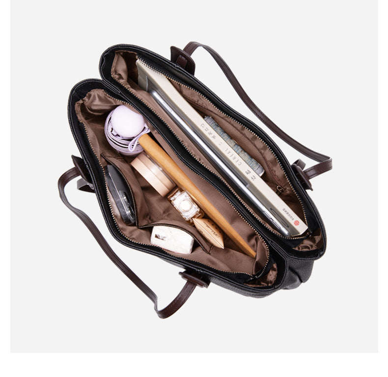 Horizontal Tote Bag for Women - Large Capacity PU Leather Zip Top Work Bag, Soft Structured Shoulder Tote for Commute