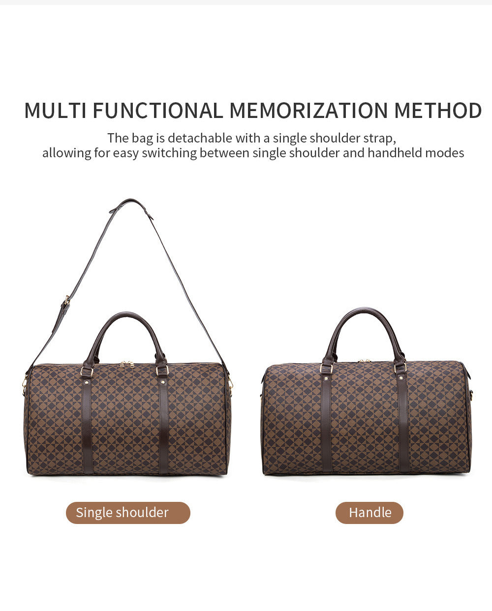 Retro Geometric Print Travel Bag - Large Waterproof PVC Tote with Foldable Design, Unisex Weekender Duffle for Men and Women with Detachable Chain