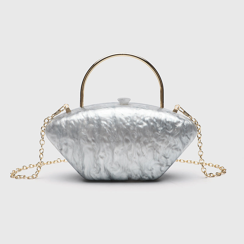 Urban Minimalist Clutch Bag - Acrylic Hard Shell Evening Purse with Detachable Chain, Square Horizontal Wedding Party Bag