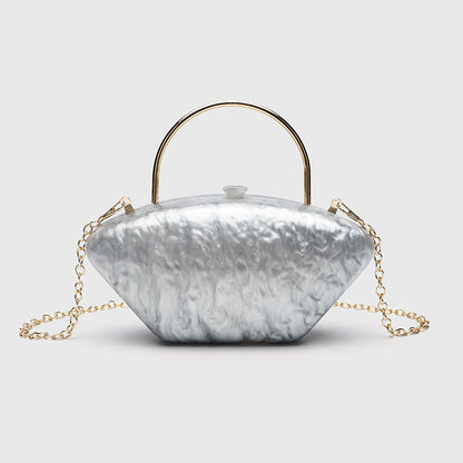 Urban Minimalist Clutch Bag - Acrylic Hard Shell Evening Purse with Detachable Chain, Square Horizontal Wedding Party Bag