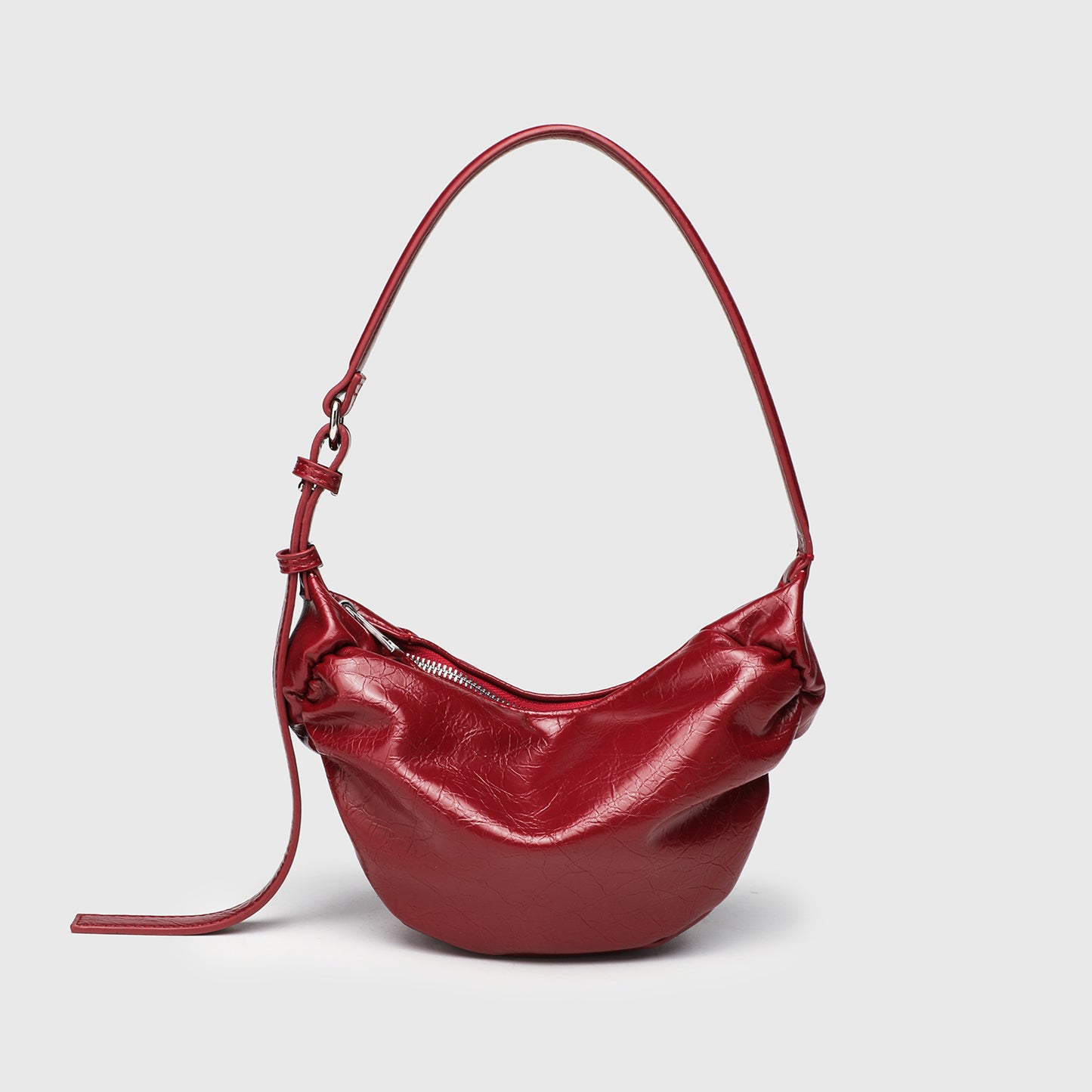 Ruched Hobo Crossbody Bag for Women, PU Leather Adjustable Underarm Shoulder Purse with Zipper Top