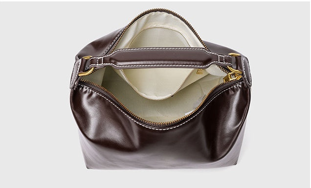 Pillow Shape Square Bag - Waxed PU Leather Zip Top Purse for Women, Convertible Shoulder Bag with 2 Detachable Straps