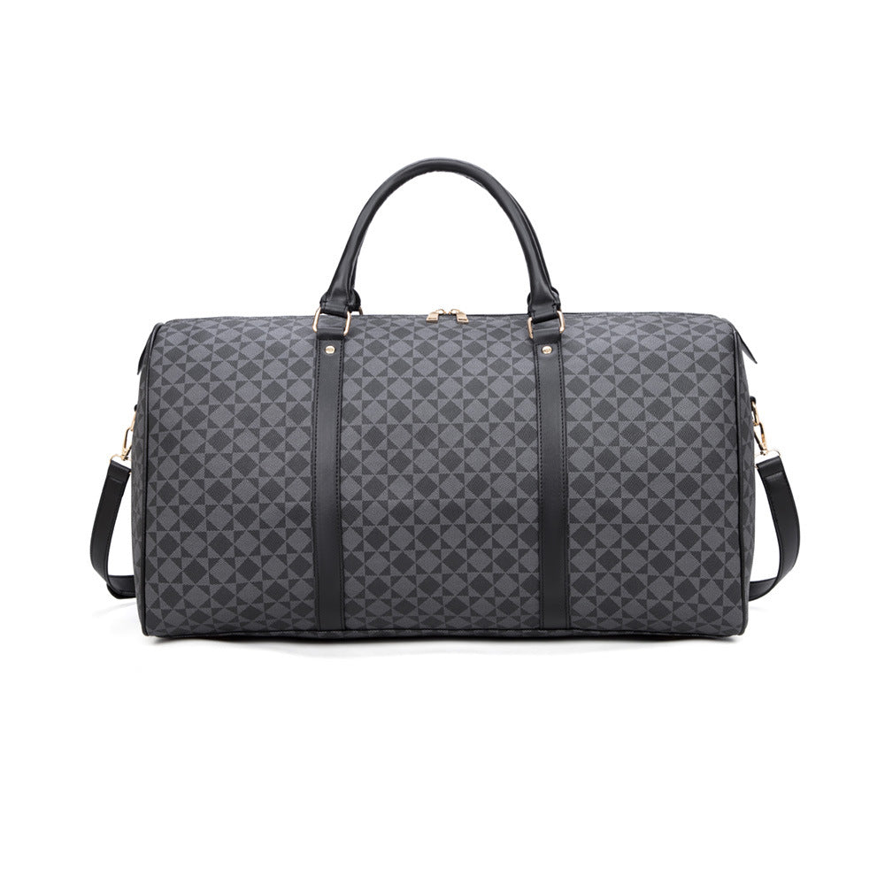 Retro Geometric Print Travel Bag - Large Waterproof PVC Tote with Foldable Design, Unisex Weekender Duffle for Men and Women with Detachable Chain