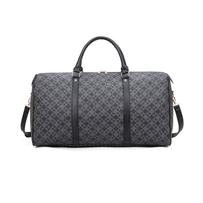 Retro Geometric Print Travel Bag - Large Waterproof PVC Tote with Foldable Design, Unisex Weekender Duffle for Men and Women with Detachable Chain