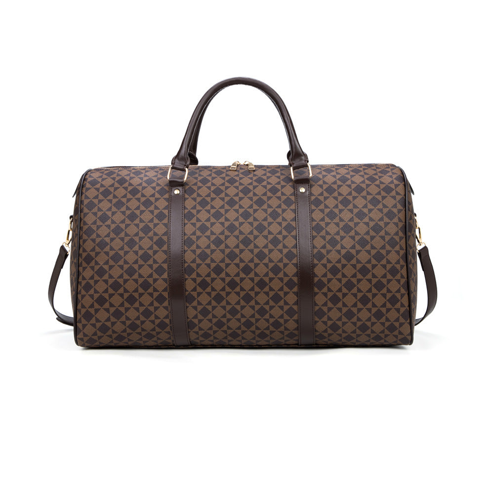 Retro Geometric Print Travel Bag - Large Waterproof PVC Tote with Foldable Design, Unisex Weekender Duffle for Men and Women with Detachable Chain