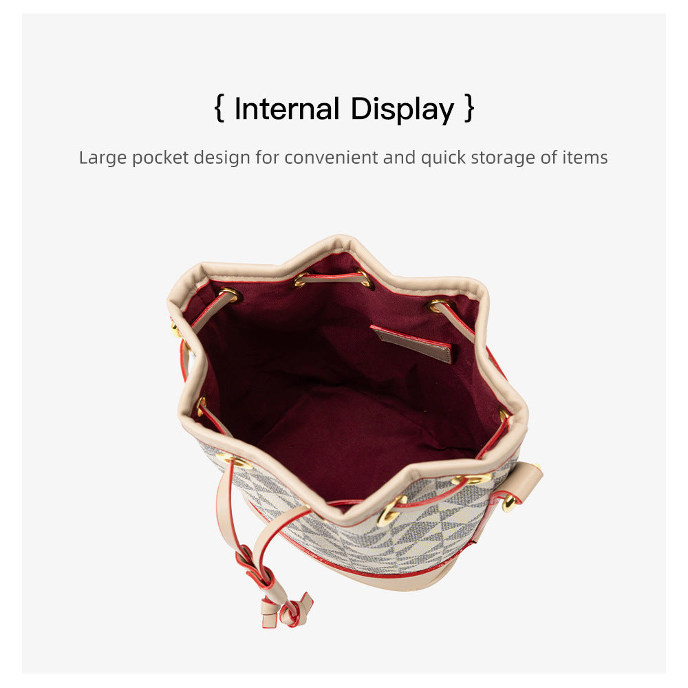 Drawstring Bucket Bag for Women - Adjustable PVC Crossbody Purse, Small Printed Shoulder Bag with Detachable Strap