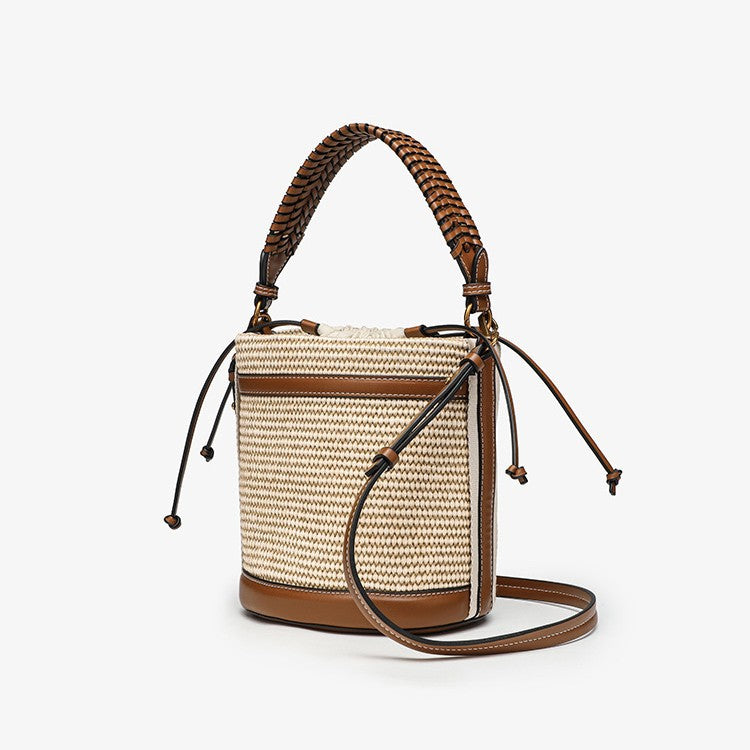 Woven Straw Beach Bag - Adjustable Detachable Shoulder Strap Bucket Bag, Women's Vacation Crossbody Purse for Resort Holiday
